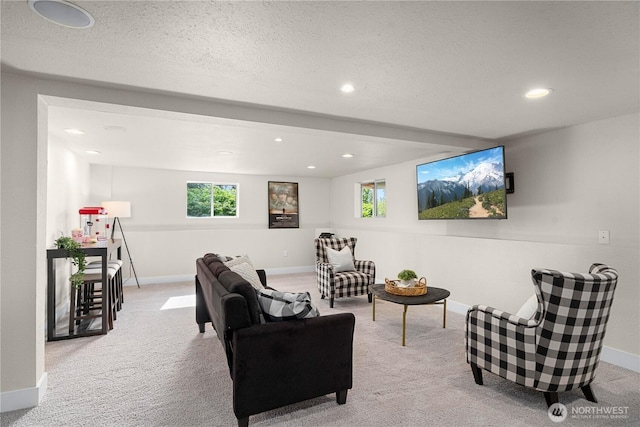 2855 SW 300th Pl, Federal Way, WA 98023 - living room with carpet, recessed lighting, and a textured ceiling
