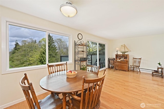 3722 27th Pl W Unit 301, Seattle, WA 98199 - dining area with light wood-style flooring and baseboard heating