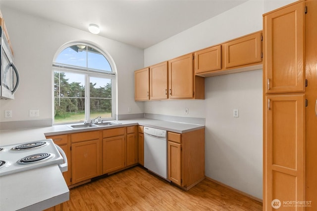 6317 Barstow Ln SE Unit 8, Lacey, WA 98513 - kitchen with white appliances, light wood-type flooring, and light countertops