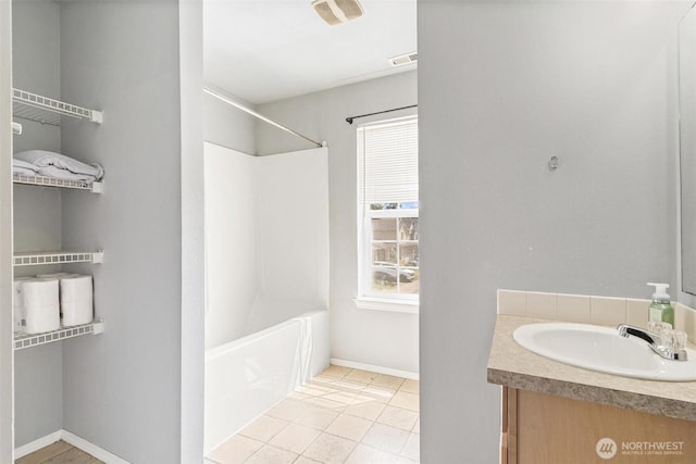 6725 159th St E, Puyallup, WA 98375 - bathroom featuring vanity, plenty of natural light, bathing tub / shower combination, and tile patterned flooring