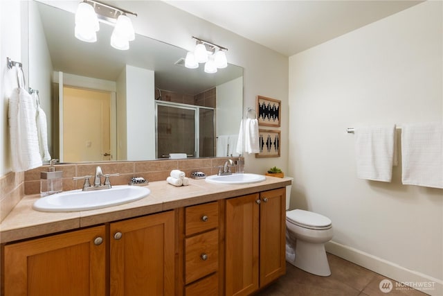 2674 SW Sylvan Heights Dr, Seattle, WA 98106 - full bathroom featuring a shower stall, double vanity, and tile patterned floors