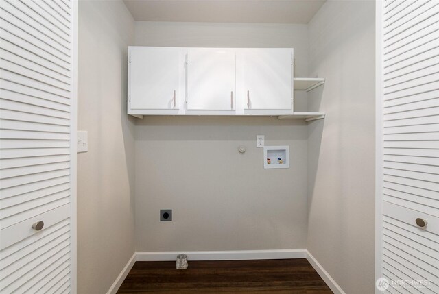 9621 1st Ave SE, Everett, WA 98208 - laundry area with hookup for an electric dryer, washer hookup, gas dryer hookup, cabinet space, and dark wood finished floors