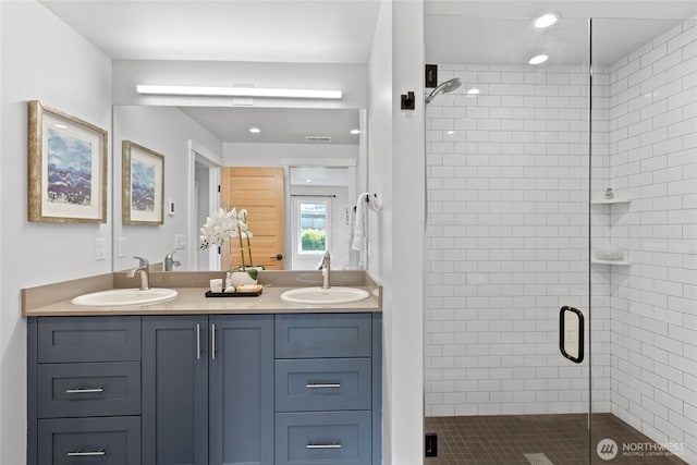 8315 24th Ave NW, Seattle, WA 98117 - full bath with a stall shower, double vanity, and recessed lighting