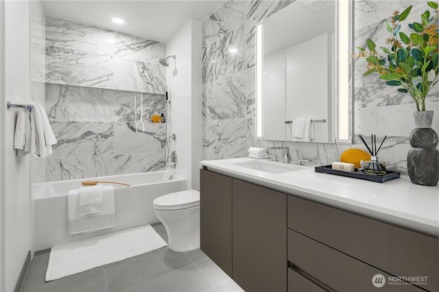 2510 6th Ave Unit 1704, Seattle, WA 98121 - full bath with vanity, shower / bathtub combination, and tile walls