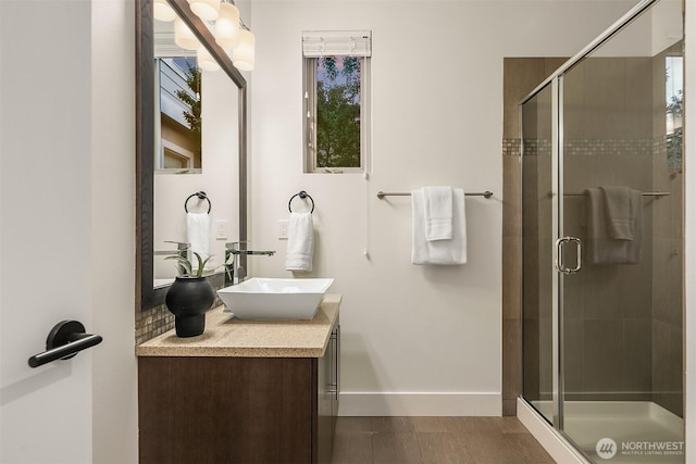 10637 128th Ave NE, Kirkland, WA 98033 - full bathroom with vanity, a stall shower, and tile patterned floors