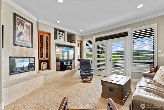 60 Marigold Dr, Bellingham, WA 98229 - living room with ornamental molding, recessed lighting, and built in features