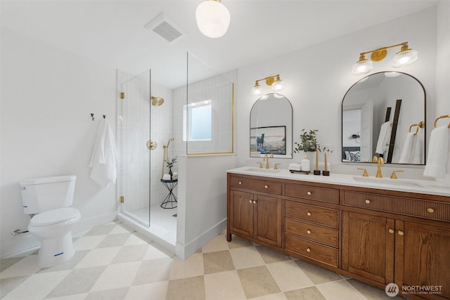 4658 N Defiance St, Tacoma, WA 98407 - full bathroom with double vanity, tiled shower, and tile patterned floors