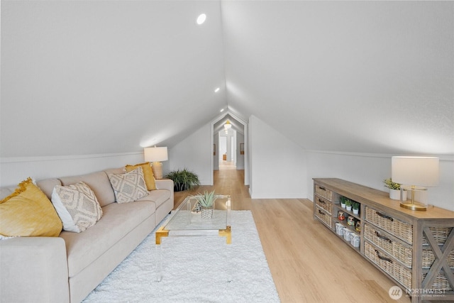 4658 N Defiance St, Tacoma, WA 98407 - living room featuring wood finished floors and vaulted ceiling