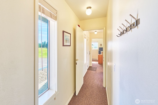 210 26th St NW Unit 201/2, Long Beach, WA 98631 - hall featuring dark colored carpet and a baseboard heating unit