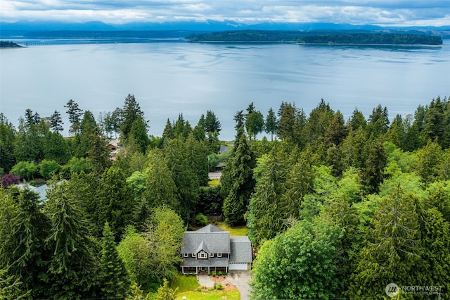 34059 Bridge View Dr NE, Kingston, WA 98346 - aerial view of property and surrounding area with a nearby body of water and a heavily wooded area