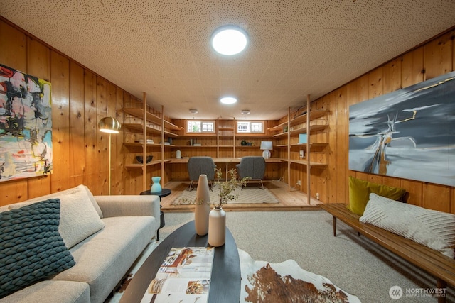 7310 10th Ave NW, Seattle, WA 98117 - living area with wood walls and carpet flooring