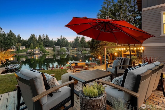 7235 20th Ave SE Unit A & B, Lacey, WA 98503 - view of patio featuring an outdoor living space, a water view, and view of scattered trees