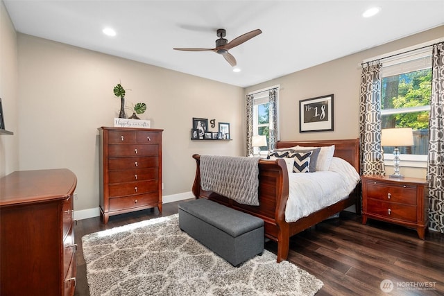 7235 20th Ave SE Unit A & B, Lacey, WA 98503 - bedroom with multiple windows, dark wood-style floors, recessed lighting, and ceiling fan