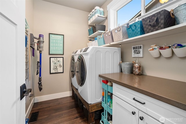 7235 20th Ave SE Unit A & B, Lacey, WA 98503 - washroom with washing machine and clothes dryer, dark wood-style floors, and cabinet space
