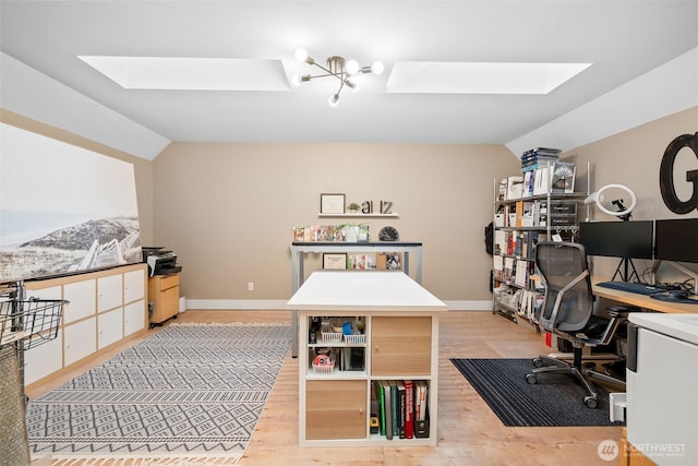 7235 20th Ave SE Unit A & B, Lacey, WA 98503 - office area featuring a skylight, vaulted ceiling, and light wood finished floors