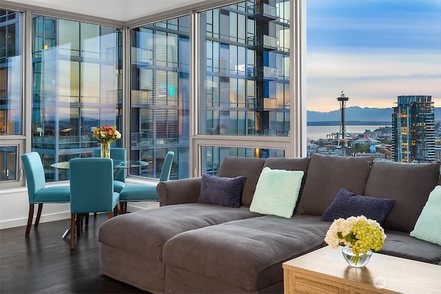 1808 Minor Ave Unit 3005, Seattle, WA 98101 - living room with dark wood-style flooring and a mountain view