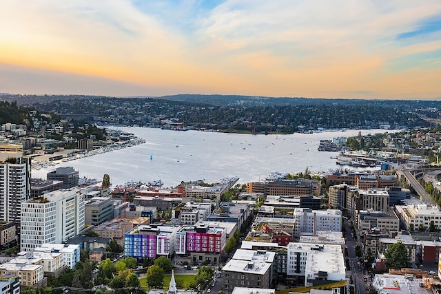1808 Minor Ave Unit 3005, Seattle, WA 98101 - aerial view at dusk of a water view and a city view