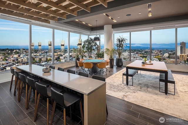 1808 Minor Ave Unit 3005, Seattle, WA 98101 - kitchen with a view of city, dark wood-style flooring, and plenty of natural light