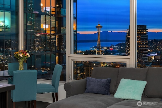 1808 Minor Ave Unit 3005, Seattle, WA 98101 - dining space featuring a view of city and a water and mountain view