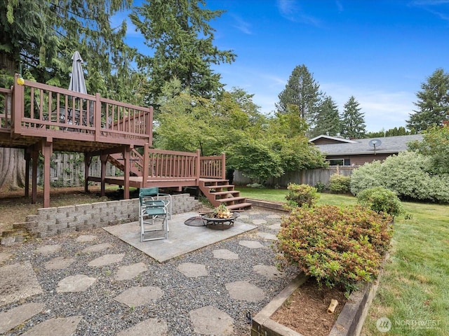 2613 172nd Pl SE, Bothell, WA 98012 - view of yard featuring a patio area, a deck, stairway, and an outdoor fire pit