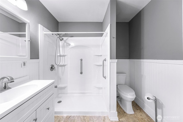 2304 F St, Bellingham, WA 98225 - full bathroom with wainscoting, a shower stall, and vanity