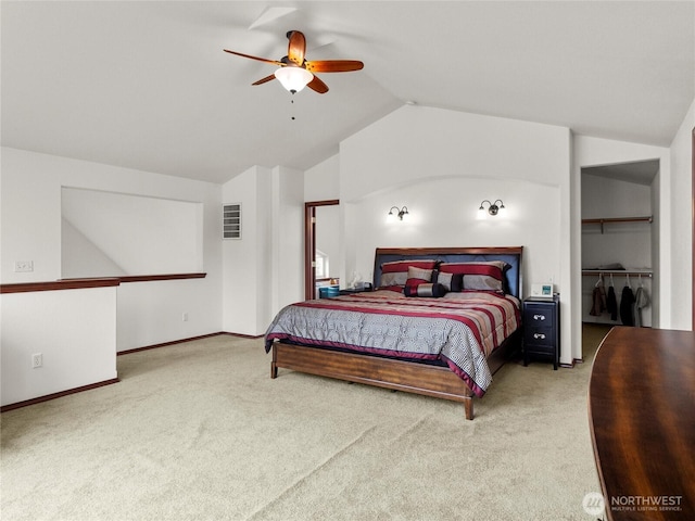 2519 Carpenter Rd, Lacey, WA 98503 - bedroom featuring carpet, lofted ceiling, a walk in closet, and a ceiling fan