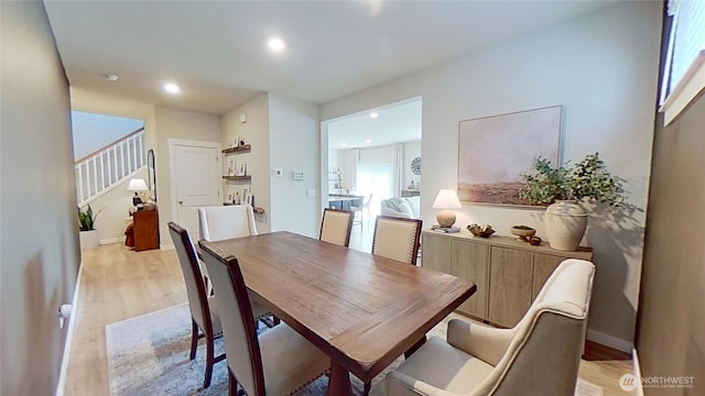 5845 Waverly Rd SW, Port Orchard, WA 98367 - dining room featuring light wood-style floors, recessed lighting, and stairs
