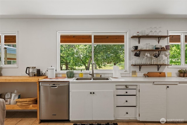 14985 Chumstick, Leavenworth, WA 98826 - kitchen featuring stainless steel dishwasher, light countertops, healthy amount of natural light, and white cabinets