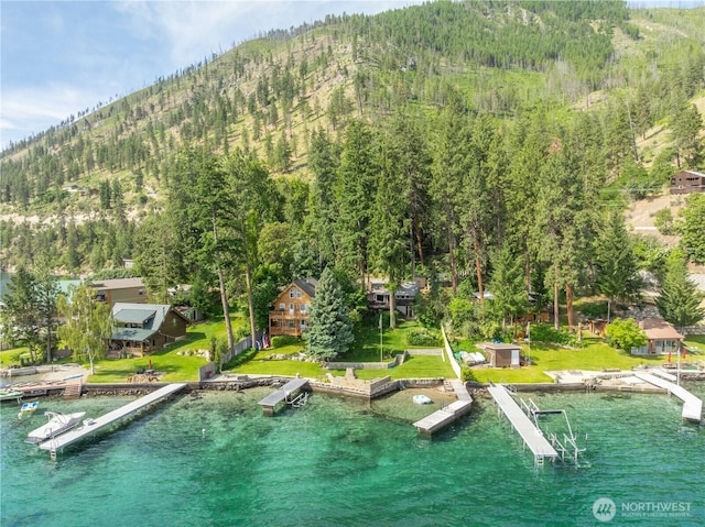 9368 S Lakeshore Rd, Chelan, WA 98816 - aerial view of a heavily wooded area and a water and mountain view