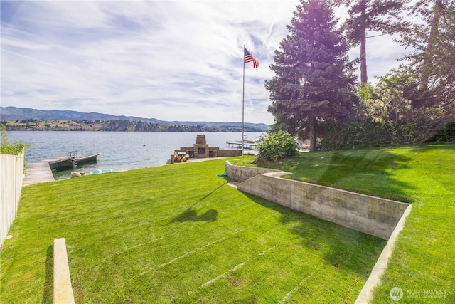 9368 S Lakeshore Rd, Chelan, WA 98816 - view of green lawn with a water and mountain view and a dock
