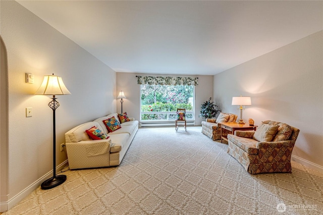 141 Leslie Ln, Sequim, WA 98382 - living area with light carpet and a baseboard heating unit