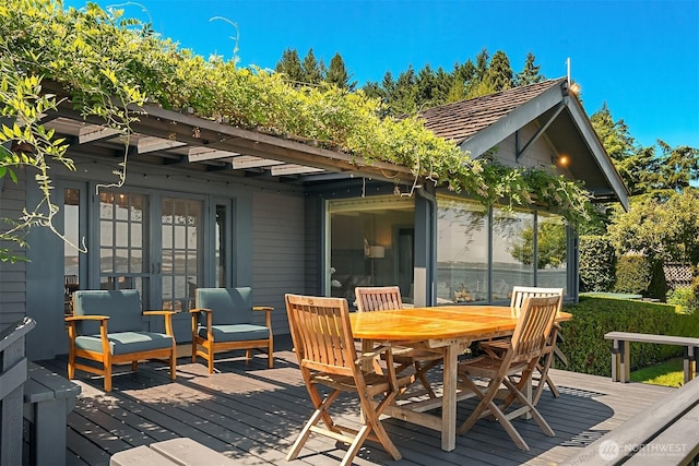 14504 Glen Acres Rd, Vashon, WA 98070 - wooden terrace with outdoor dining space