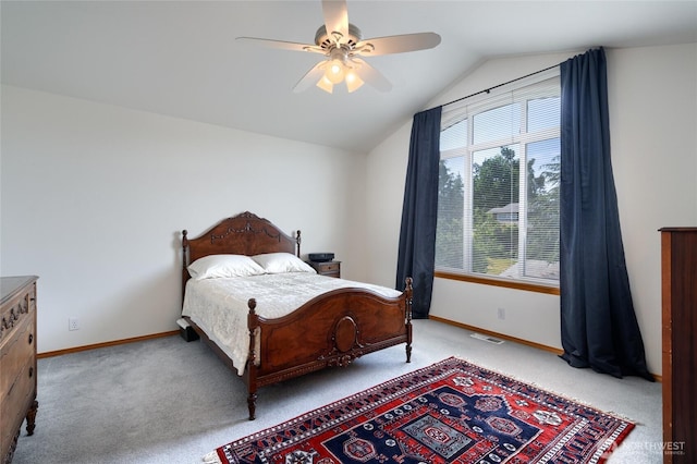 3401 F Ave, Anacortes, WA 98221 - bedroom featuring carpet flooring, vaulted ceiling, and a ceiling fan