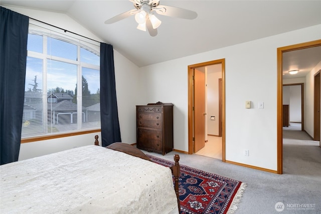 3401 F Ave, Anacortes, WA 98221 - bedroom featuring carpet, lofted ceiling, and ceiling fan