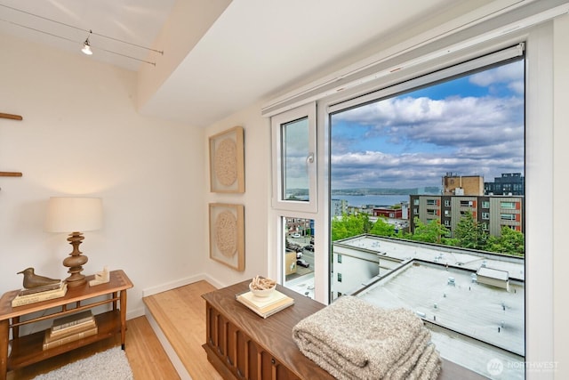 121 Vine St Unit 703, Seattle, WA 98121 - home office featuring wood finished floors and a city view