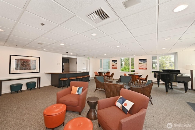 121 Vine St Unit 703, Seattle, WA 98121 - living room featuring carpet, recessed lighting, and a drop ceiling