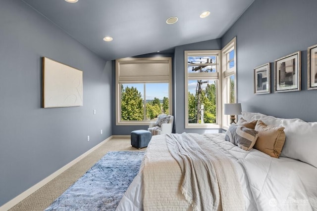 7747 Sand Point Way NE Unit A, Seattle, WA 98115 - bedroom with carpet floors, lofted ceiling, and recessed lighting