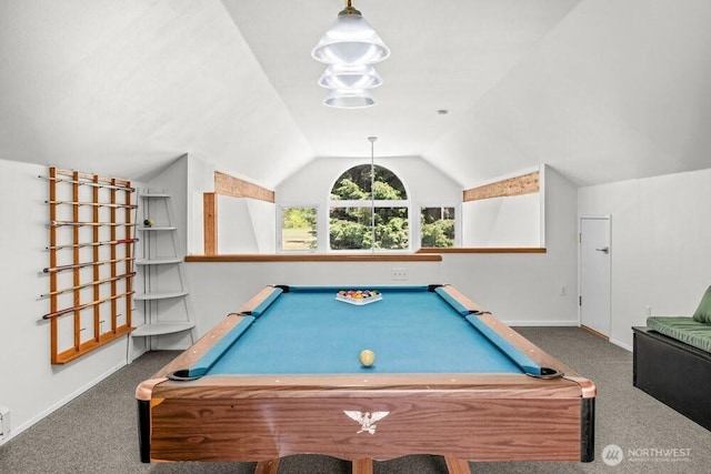 491 Pebble Beach Dr, Cle Elum, WA 98922 - playroom with carpet floors, lofted ceiling, and pool table