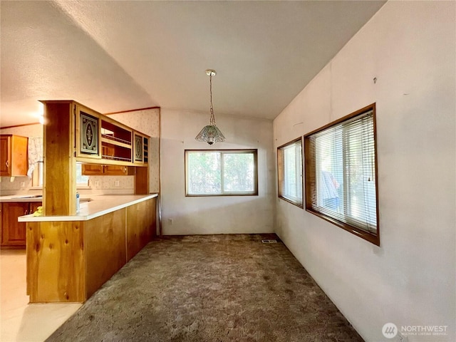 115 4th Ave SE, Soap Lake, WA 98851 - unfurnished dining area with vaulted ceiling and light colored carpet