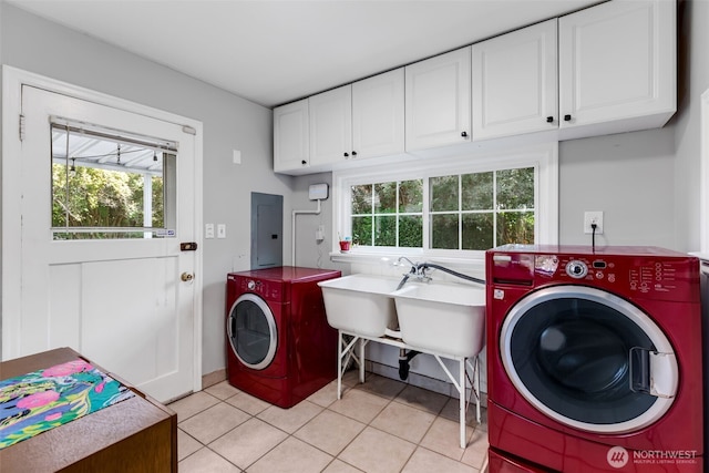 804 Electron Way, Fircrest, WA 98466 - laundry room with electric panel, cabinet space, separate washer and dryer, and light tile patterned floors