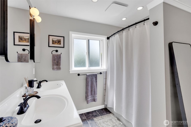 804 Electron Way, Fircrest, WA 98466 - bathroom with double vanity, recessed lighting, and tile patterned floors