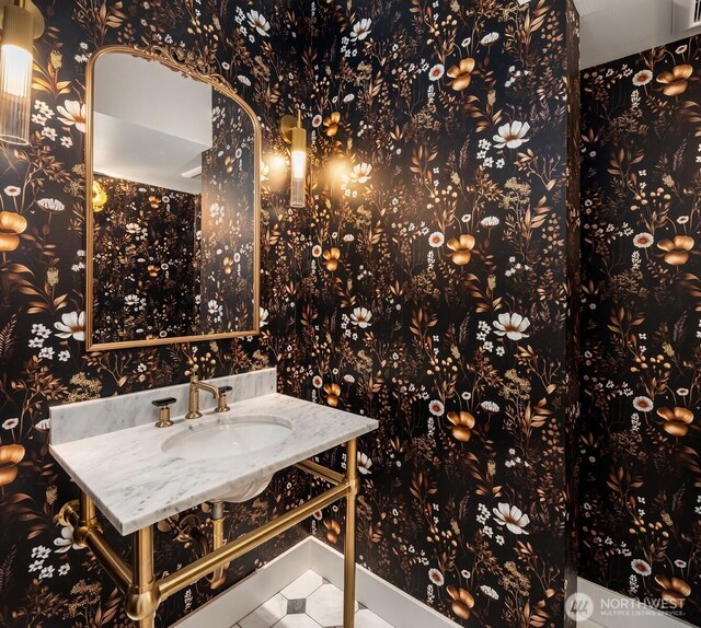 740 22nd Ave E, Seattle, WA 98112 - bathroom featuring wallpapered walls, vanity, and tile patterned flooring