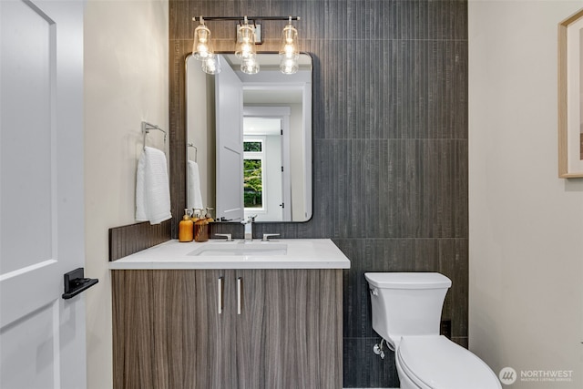 1806 154th Ave SE, Bellevue, WA 98007 - half bathroom featuring vanity and tile walls