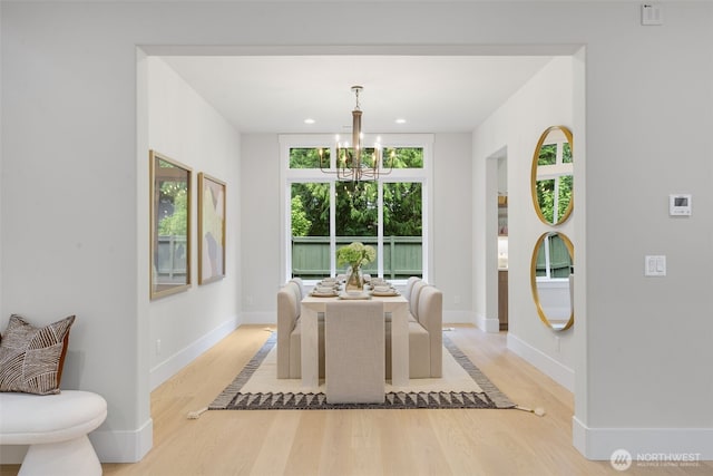 1806 154th Ave SE, Bellevue, WA 98007 - dining room with light wood-style floors, a chandelier, and recessed lighting