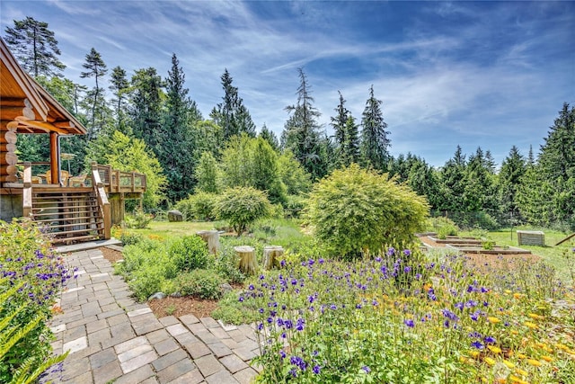 194 Protection Ridge Dr, Port Townsend, WA 98368 - view of yard with stairs, a garden, and a deck