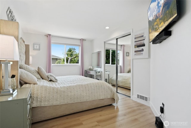 153 Swinomish Dr, La Conner, WA 98257 - bedroom with light wood-type flooring, recessed lighting, and a closet