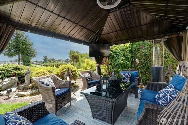 153 Swinomish Dr, La Conner, WA 98257 - view of patio featuring a deck, an outdoor living space, and a gazebo