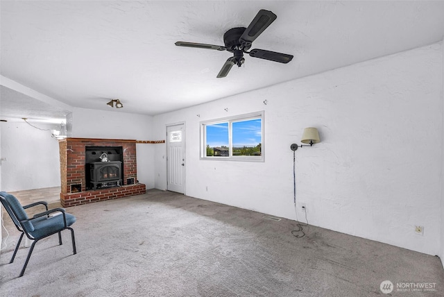 8739 F And S Grade Rd, Sedro Woolley, WA 98284 - unfurnished living room with carpet and a ceiling fan