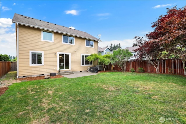 12115 184th Ave E, Bonney Lake, WA 98391 - back of property with a patio area, a fenced backyard, and entry steps