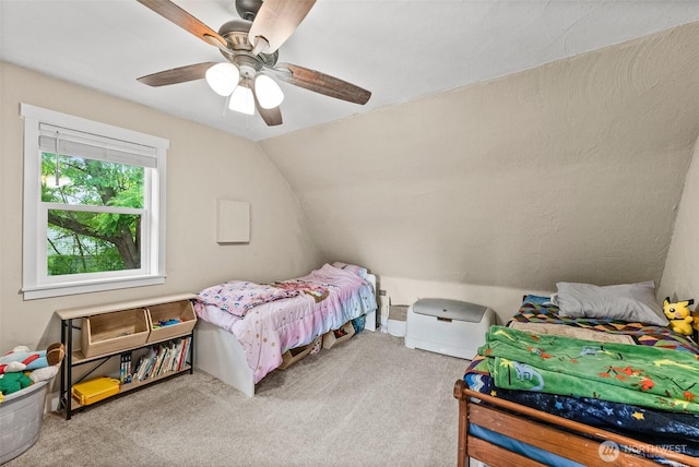 9413 356th Street Ct S, Roy, WA 98558 - bedroom with carpet flooring, lofted ceiling, and ceiling fan